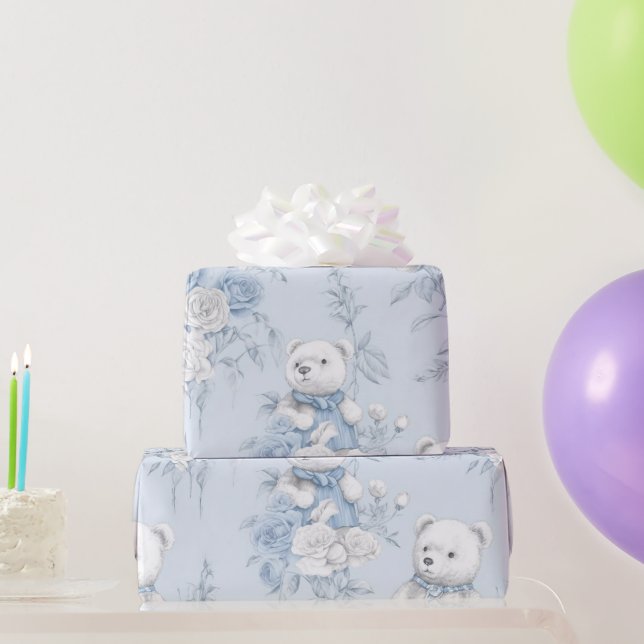 French Floral Toile and Bear Baby Shower Wrapping Paper (Party Gifts)