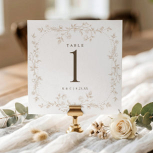 French Floral Toile Beige Wedding Table Numbers