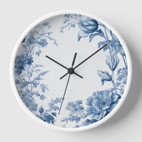 French floral toile blue clock