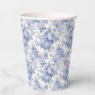 French floral toile blue paper cups