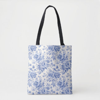 French floral toile blue Tote