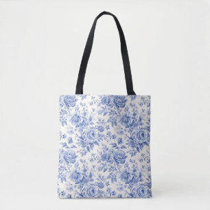 French floral toile blue Tote Bag