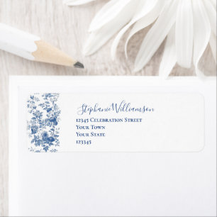 French Floral Toile Blue Wedding Return Address Label