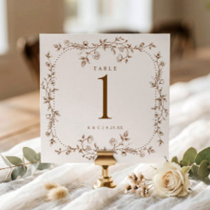 French Floral Toile Brown Wedding Table Numbers