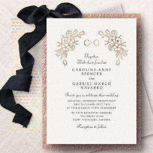 French Floral Tulips Monogram Wedding Foil Invitation