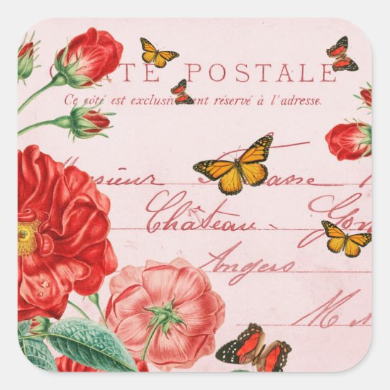 French floral vintage stickers w/ red flower