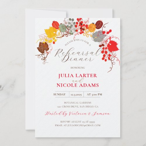 French Florals Sweet Berry Grapes Rehearsal Dinner Invitation