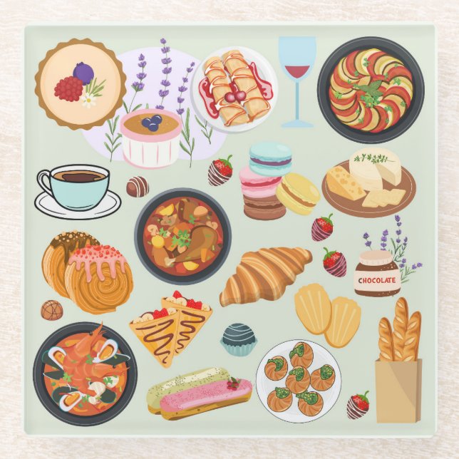  French Food Glass Coaster (Front)