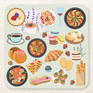 French Food Square Paper Coaster