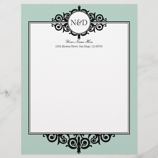French frame blue monogram professional stationery (Front)
