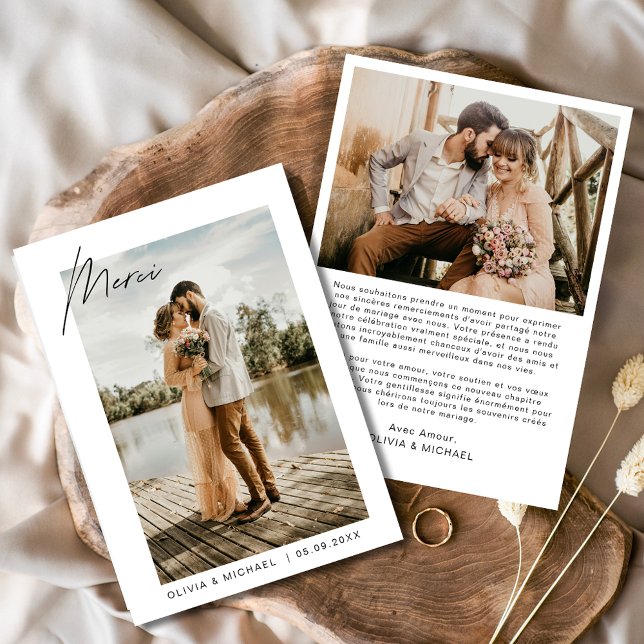 French Français Wedding Thank You Photo Minimalist Invitation (Creator Uploaded)