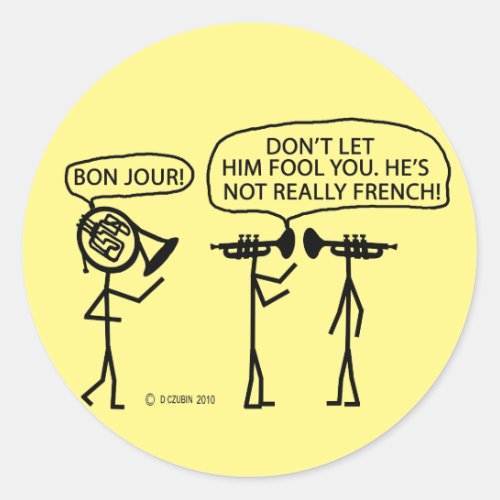 French French Horn Classic Round Sticker
