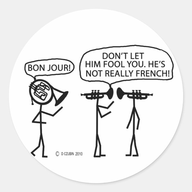 French French Horn Classic Round Sticker (Front)
