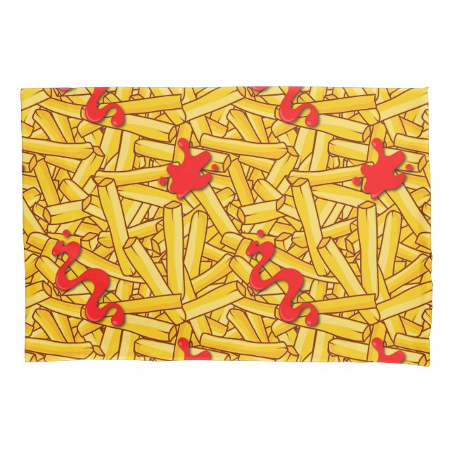 French Fries and Red Sauce Ketchup Novelty Pillow Case (Front)