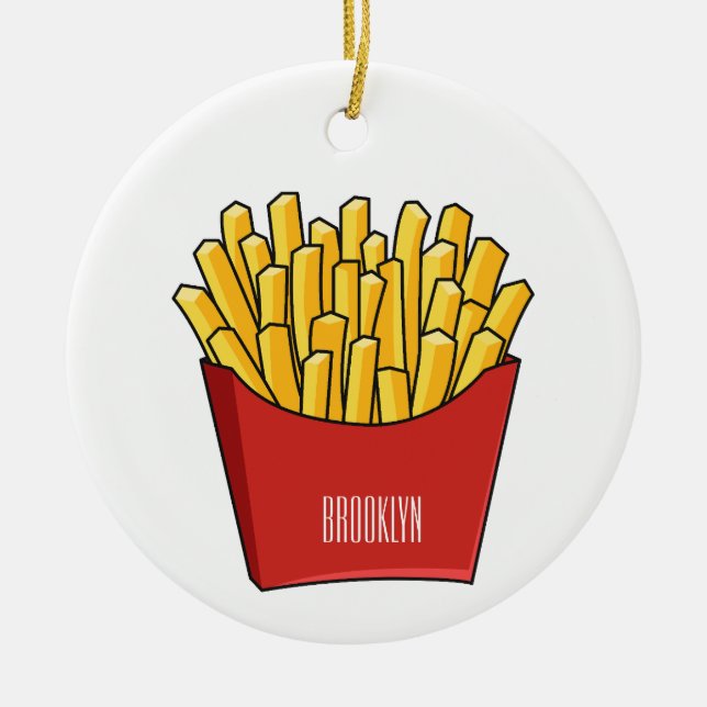 French fries cartoon illustration ceramic ornament (Front)