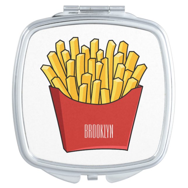 French fries cartoon illustration compact mirror (Front)