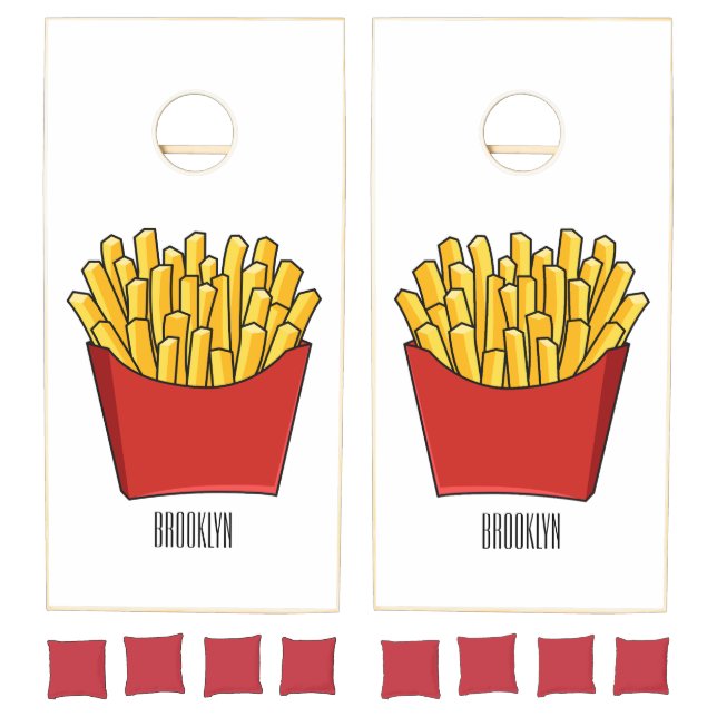 French fries cartoon illustration cornhole set (Set)