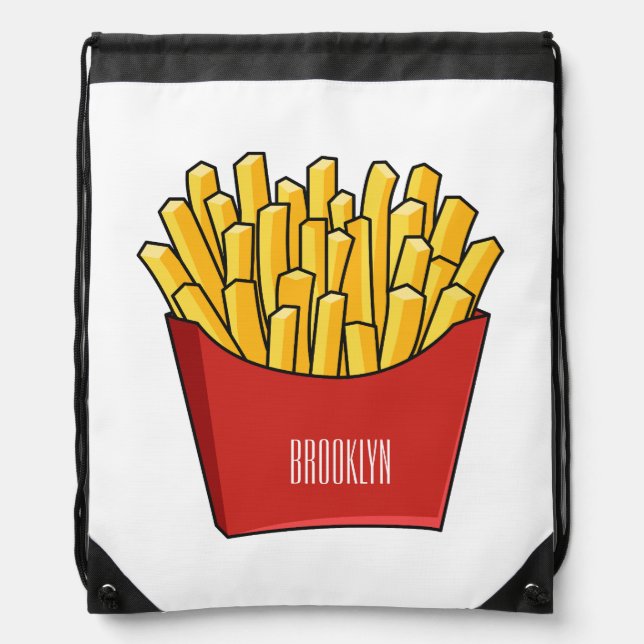 French fries cartoon illustration drawstring bag (Front)