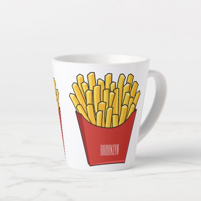 French fries cartoon illustration latte mug (Right Angle)