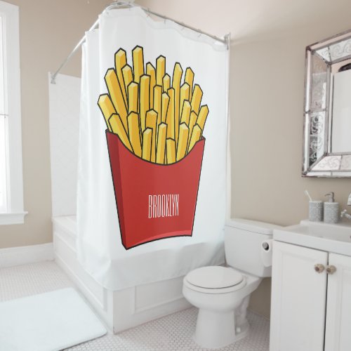 French fries cartoon illustration shower curtain