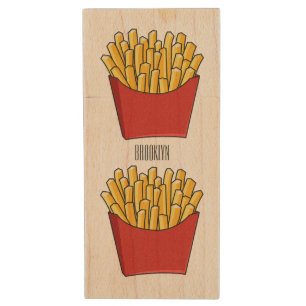 French fries cartoon illustration wood flash drive