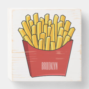 French fries cartoon illustration wooden box sign