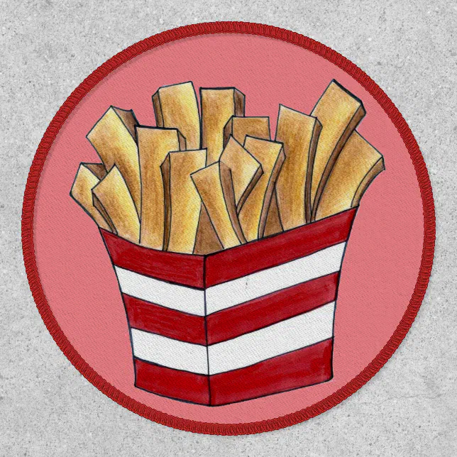 French fries potato in red paper bag. Cartoon fast food pack