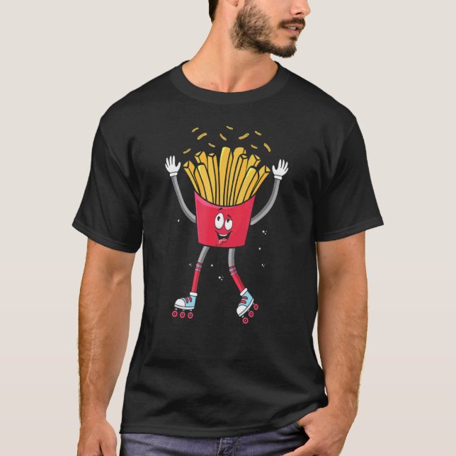 French Fries On Rollerskates Roller Blades Skater  T-Shirt (Front)