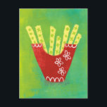 French Fries Postcard<br><div class="desc">Colorful french fries featuring a red container over a blue and green background,  along with various graphic details.</div>