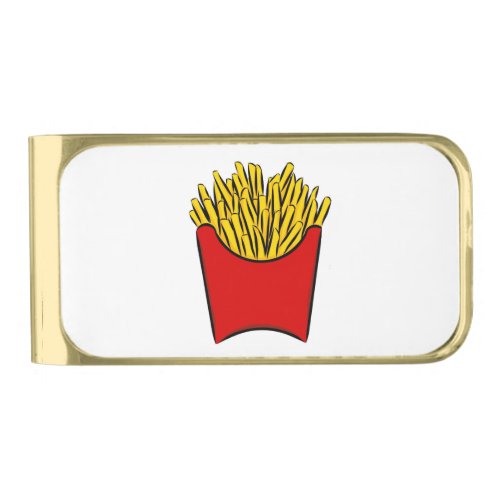 French Fries Potato Fry Sticks Yum Art Drawing Red Gold Finish Money Clip