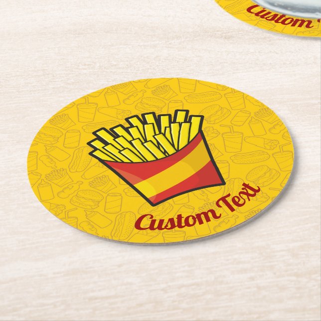 French Fries Round Paper Coaster (Angled)