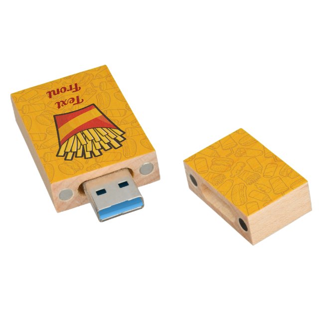 French Fries Wood USB Flash Drive (Angled)