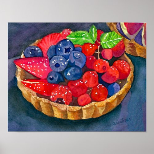 French Fruit Tart La Tarte Aux Fruits Watercolor Poster