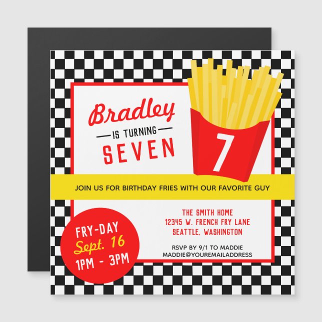 French Fry Birthday Party Magnetic Invitation (Front/Back)