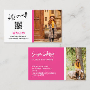 French Fuchsia Social Media Icons QR Code Photo Business Card