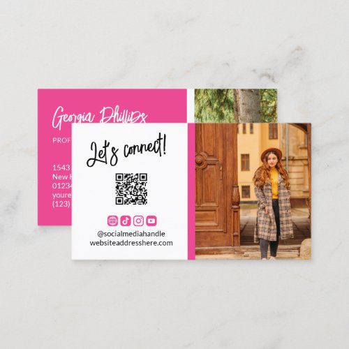 French Fuchsia Social Media Icons QR Code Photo Business Card