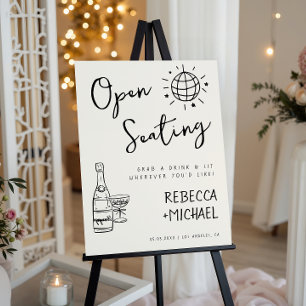 French Fun Hand Drawn Open Seating Wedding Sign