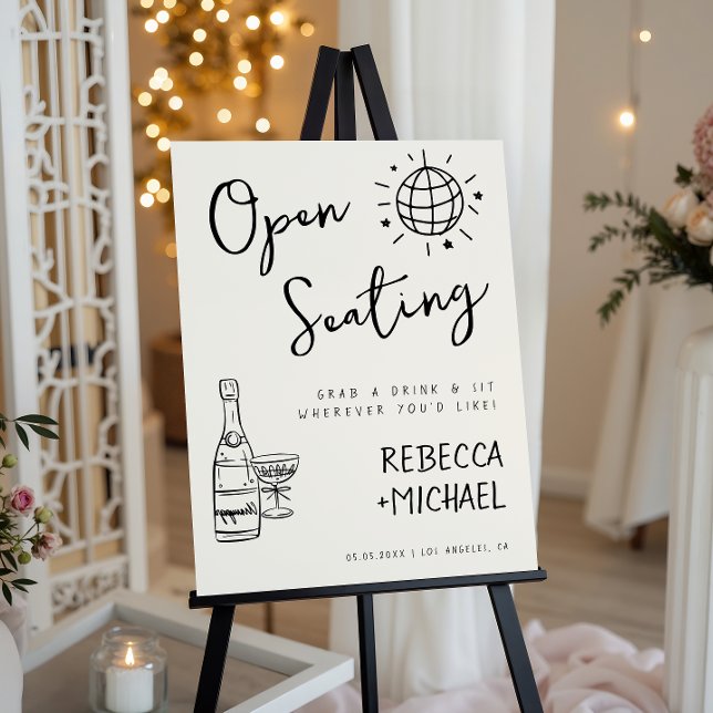 French Fun Hand Drawn Open Seating Wedding Sign (Creator Uploaded)