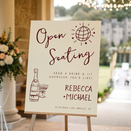 French Fun Hand Drawn Open Seating Wedding Sign