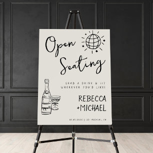 French Fun Hand Drawn Open Seating Wedding Sign