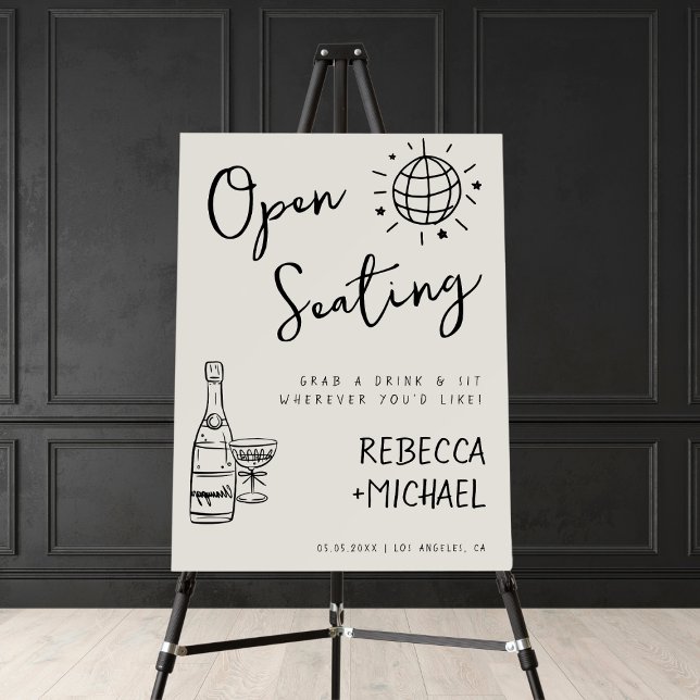 French Fun Hand Drawn Open Seating Wedding Sign (Creator Uploaded)