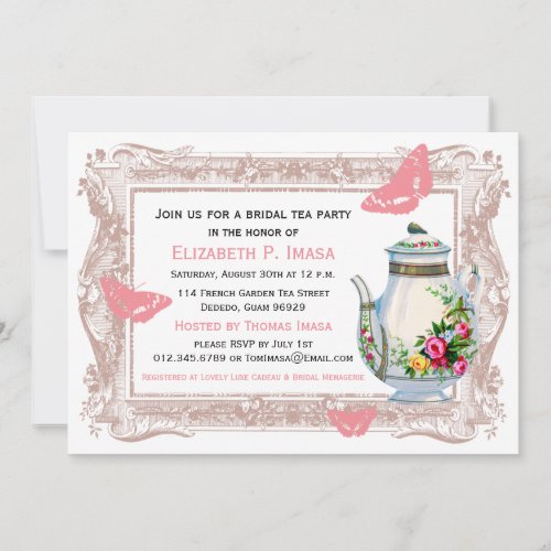 French Garden Bridal Tea Party Personalized Invites