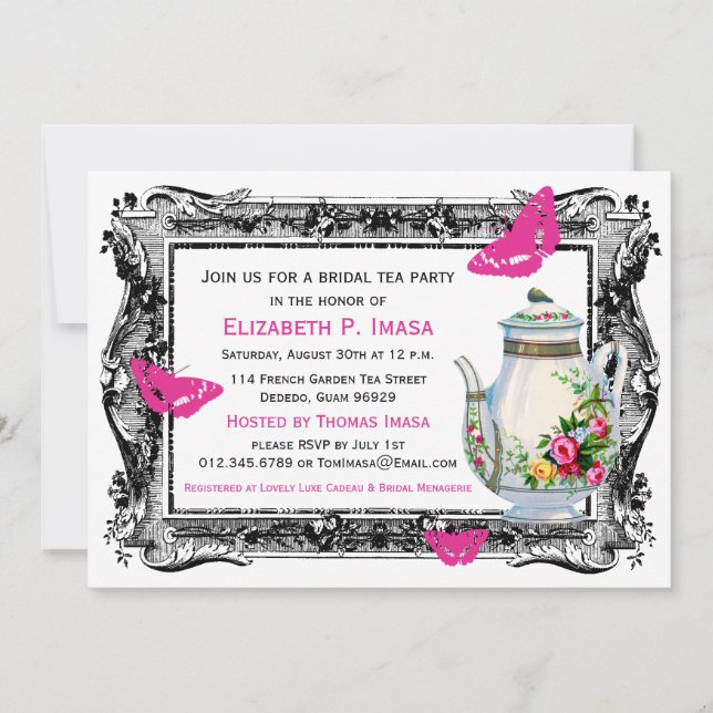 French Garden Bridal Tea Party Invitation (Front)