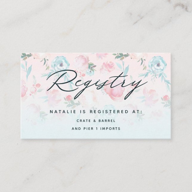 French Garden Floral Bridal Shower Gift Registry Enclosure Card (Front)