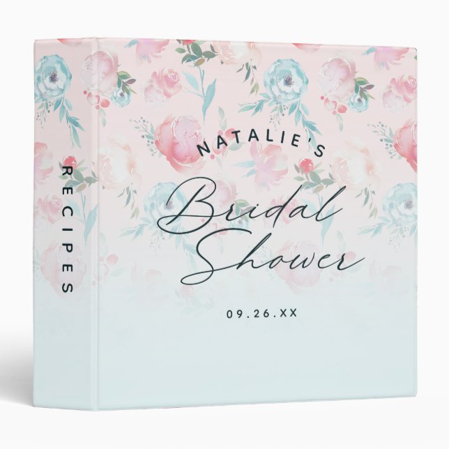 French Garden Floral Bridal Shower Recipe Card 3 Ring Binder (Front/Spine)
