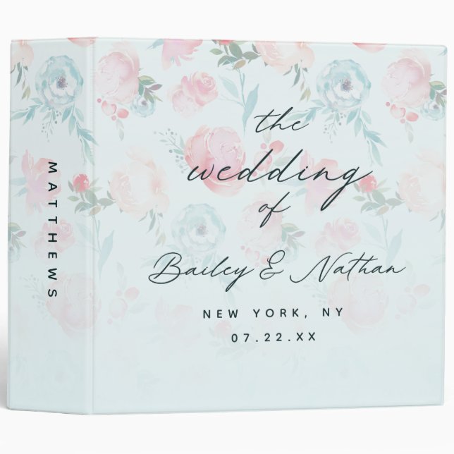 French Garden Floral Peonies Wedding Photo Album 3 Ring Binder (Front/Spine)