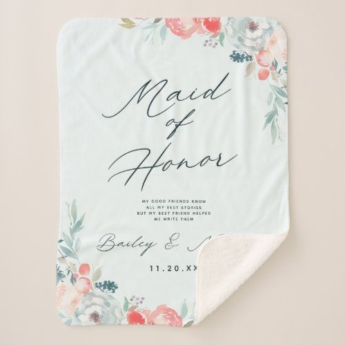 French Garden Floral Peony Maid of Honor Quote Sherpa Blanket