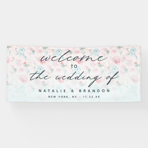 French Garden Floral Peony Pattern Wedding Welcome Banner