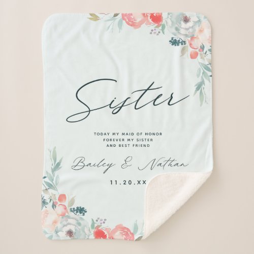 French Garden Floral Peony Sister Wedding Quote Sherpa Blanket