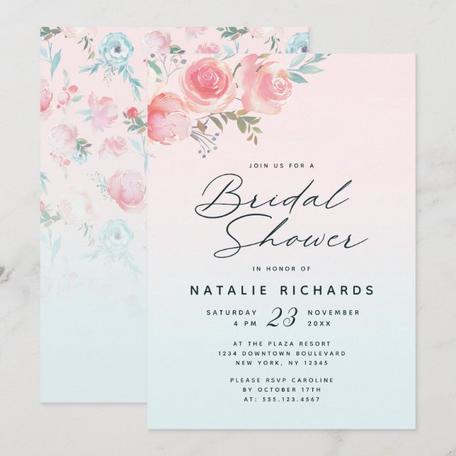 French Garden Floral Peony Wedding Bridal Shower Invitation (Front/Back)